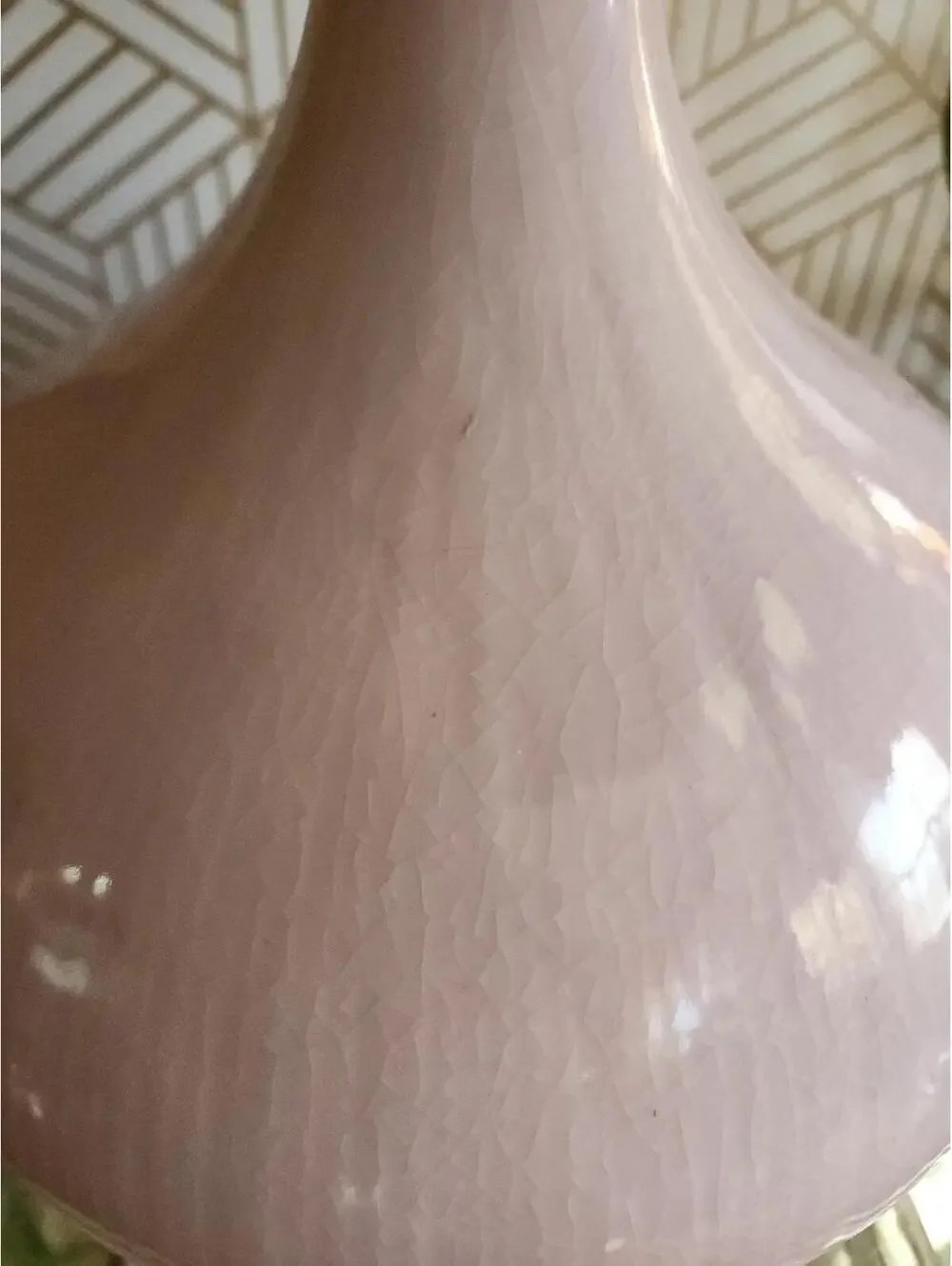 Vintage Large Pink Ceramic Table Lamp With Drum Shade And Ceramic Finial